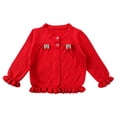 thumbnail image 2 of EnJoCho Toddler Girls Knit Cardigan Girls Ruffled Hem Bow Open Front Sweater Jacket Kids Long Sleeve Button Cute Clothes Tops Cable Knit Girls Sweater Fall, 2 of 8