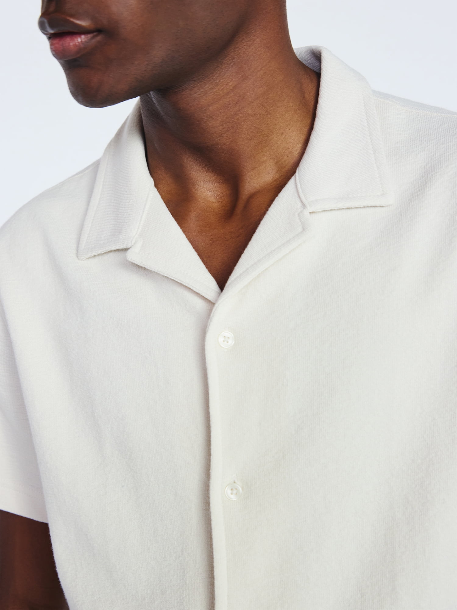 Free Assembly Men's Textured Cotton Camp Shirt with Short Sleeves, Sizes S-3XL