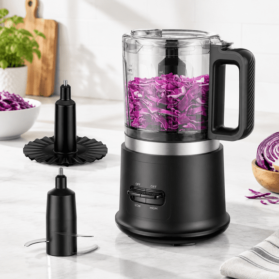 4 Cup Mini Electric Food Processor, 400W 2-Speed Stainless Steel Kitchen Tool