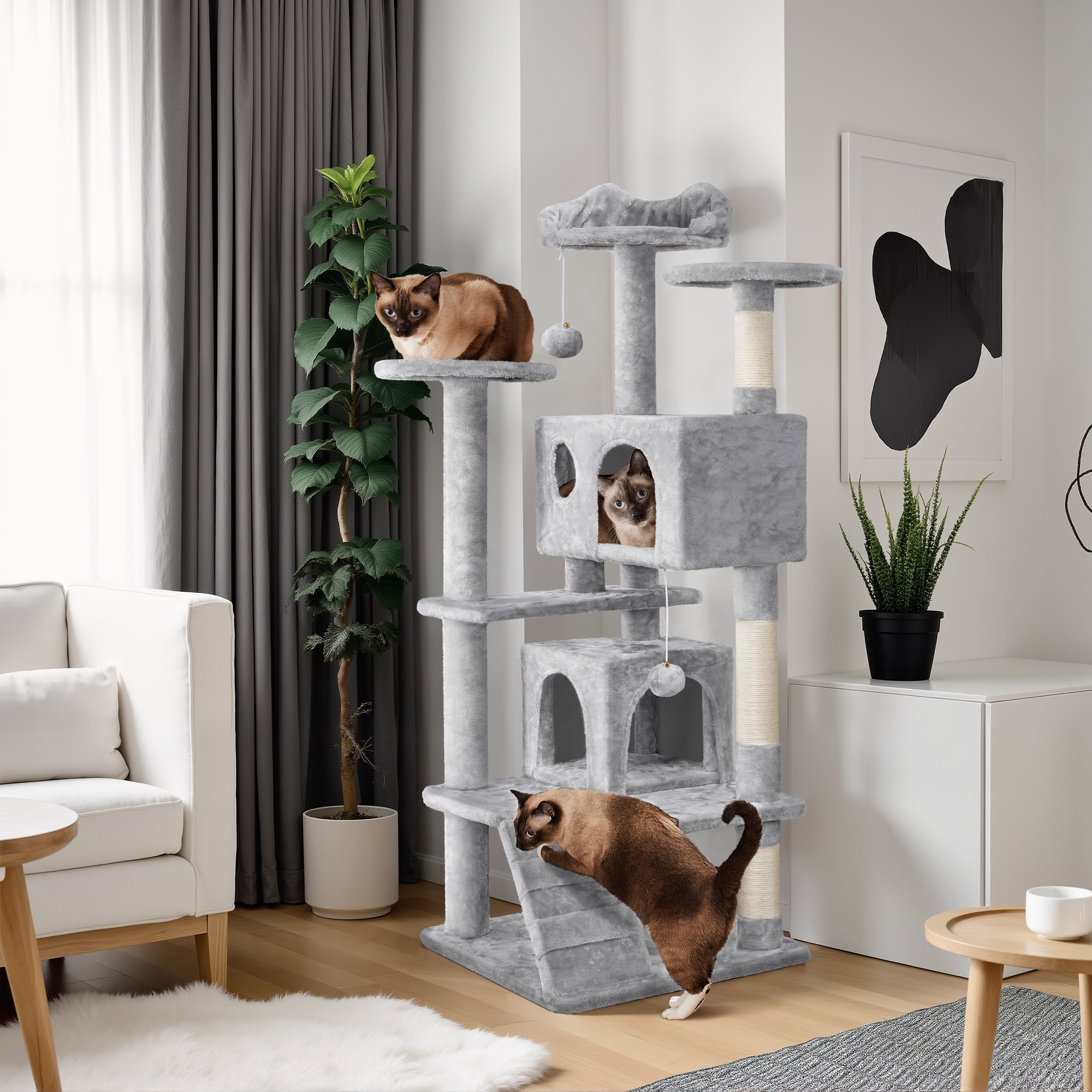 Renwick 54.5" Cat Tree Tower with Condos and Scratching Posts, Light Gray