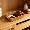 thumbnail image 2 of LEHOZIHEQ Small Wicker Tray, Shallow Basket Woven Rattan with Handles, Rectangular, Bread Basket for Serving Food, Vegetables, Breakfast, Coffee Table Decor, 2 of 6