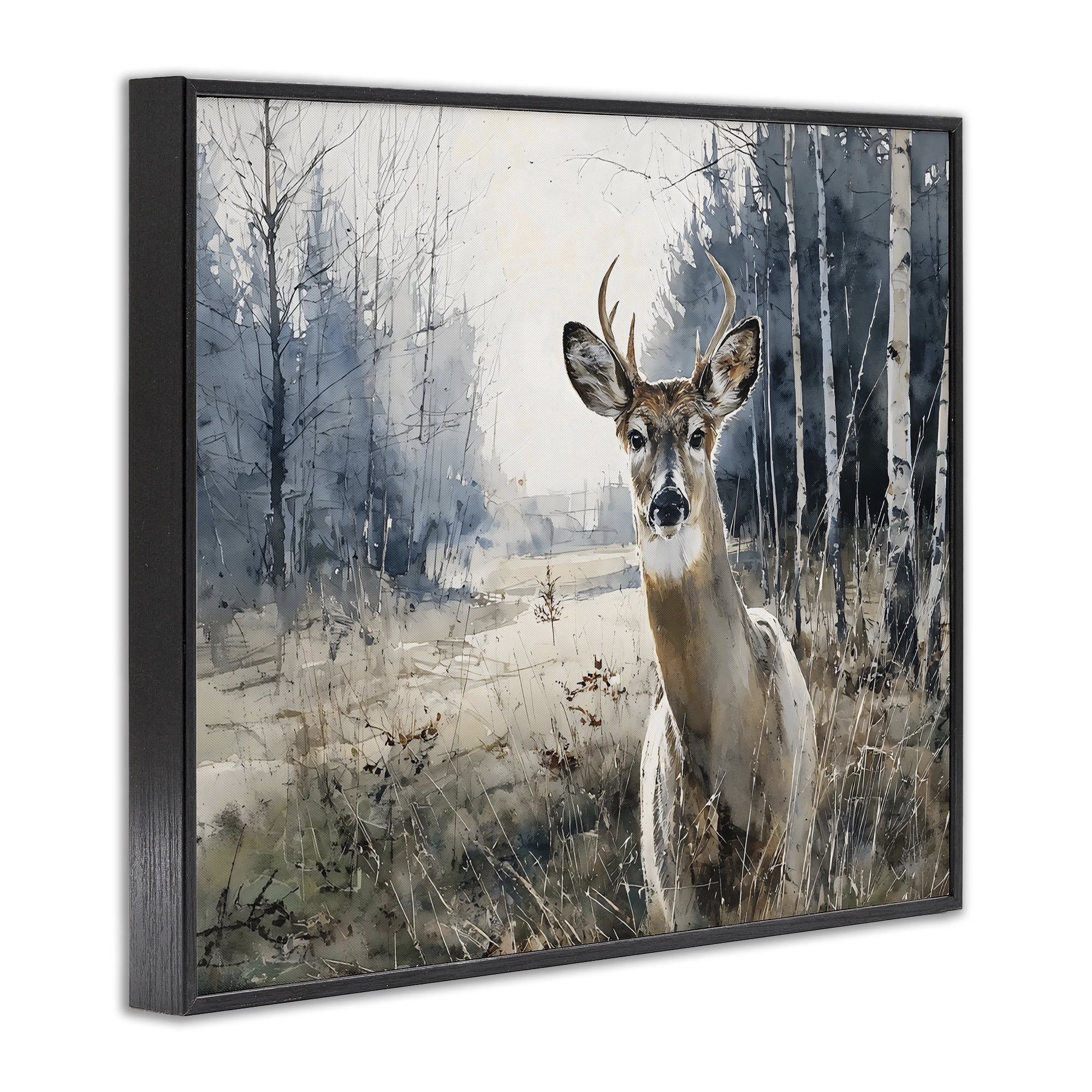 Stupell Industries Deer in Winter Wilderness Black Framed Giclee Art, design by Franklyn Gregory