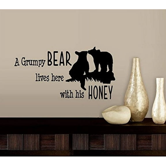 A Grumpy Bear lives here with his Honey ~ Wall or Window Decal (13" x 25")
