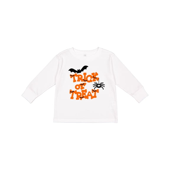Inktastic Halloween Trick-or-Treat with Spider and Bats Boys or Girls Long Sleeve Toddler T-Shirt