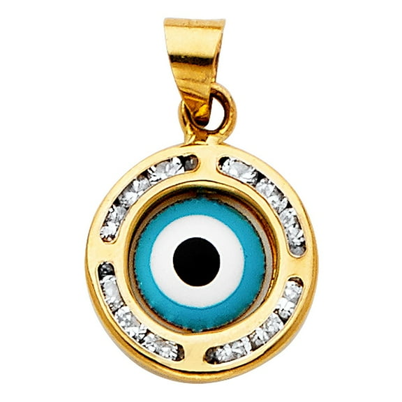 14k Tri Color Gold Round CZ Evil Eye Charm Pendant 11mm
