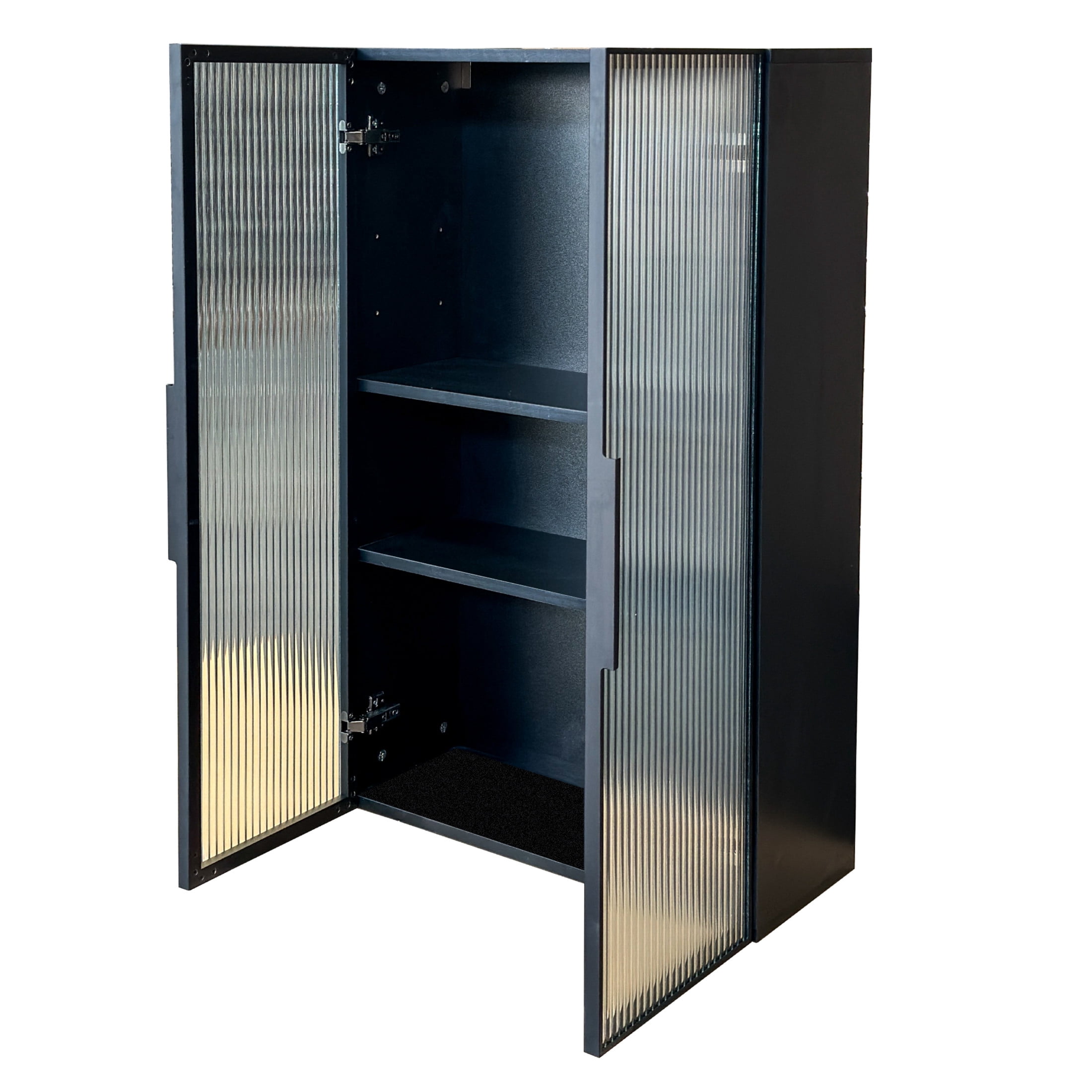 Noble House 37.4" Wall Mounted Storage Cabinet with Metal Glass Doors, 3-Tier Floating Bathroom Cabinet, Black