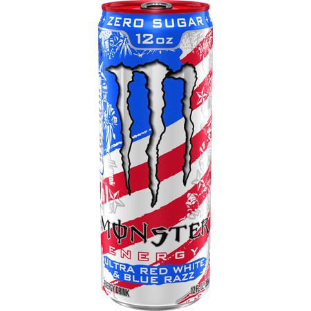 Monster Energy, Ultra Red, White, Blue Razz, Energy Drink, 12 fl oz, Can