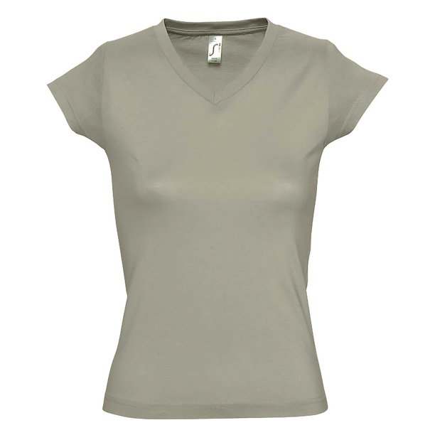 SOLS - Camiseta de manga corta modelo Moon con cuello en forma de V para mujer (Caqui)