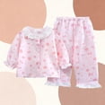 thumbnail image 4 of Conjunto de ropa de casa para niños con cuello vuelto y manga larga, pijama pequeño y fresco con solapa y ribete de encaje para niñas, conjunto de dos piezas, ropa transpirable para bebé con aire acon, 4 of 5