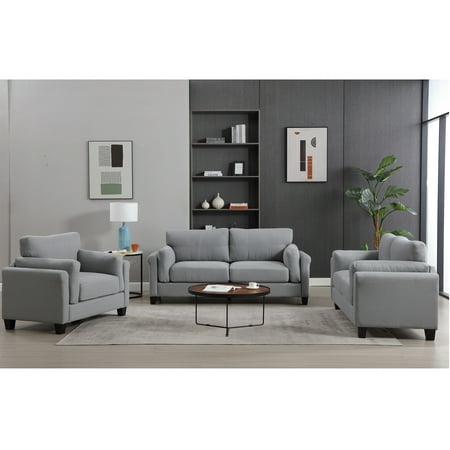Gexpusm Modern 3 Piece Sofa Set,Upholstered Double Arm Sofa with USB and Type-C Charging Port, Gray