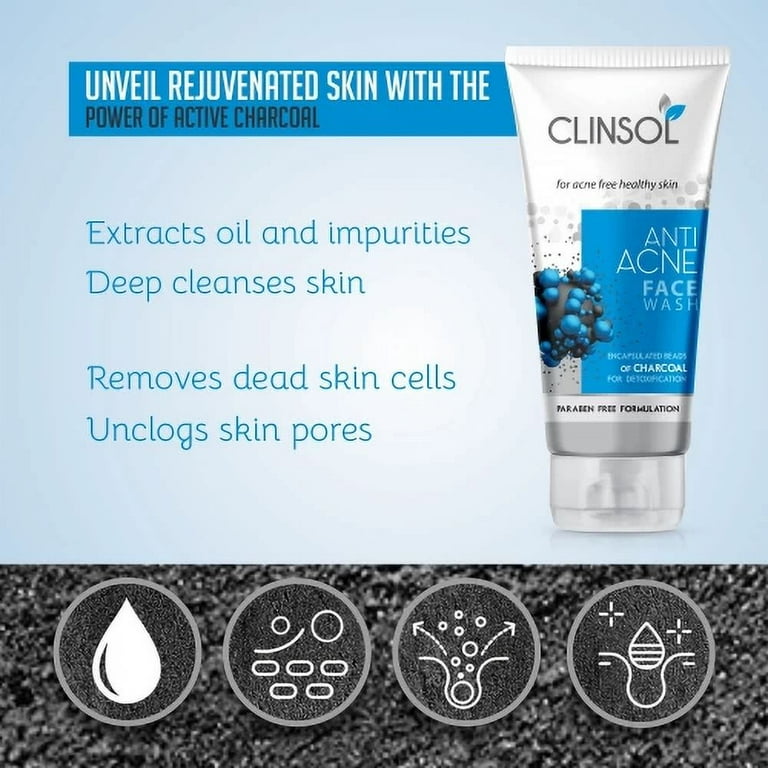 Clinsol Anti Acne Charcoal Face Wash For Acne And Pimple Free Skin 70g