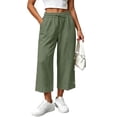 thumbnail image 6 of TEAJOPSUU Women's Cotton Blend Capri Pants Drawstring Elastic Waist Cropped Wide Leg Pants Decorative Side Buttons for Casual Everyday Loungewear Olive Green, 6 of 7