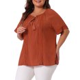 thumbnail image 4 of Agnes Orinda Women's Plus Size Tassel Shirts Summer Tops Hollow Out Ruffled Sleeve Lace Blouses 3X Caramel, 4 of 6