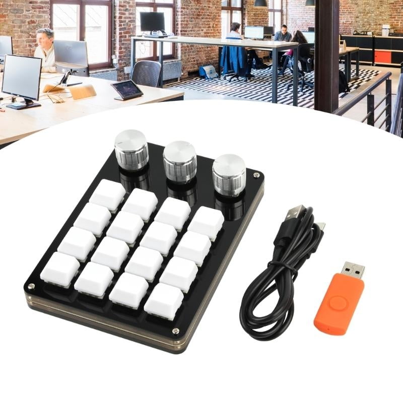 16 Keys Programmable Keyboard USB Mechanical Gaming Keyboard,One-Hand Macropad Keyboard 3 Knobs for Editing Gaming