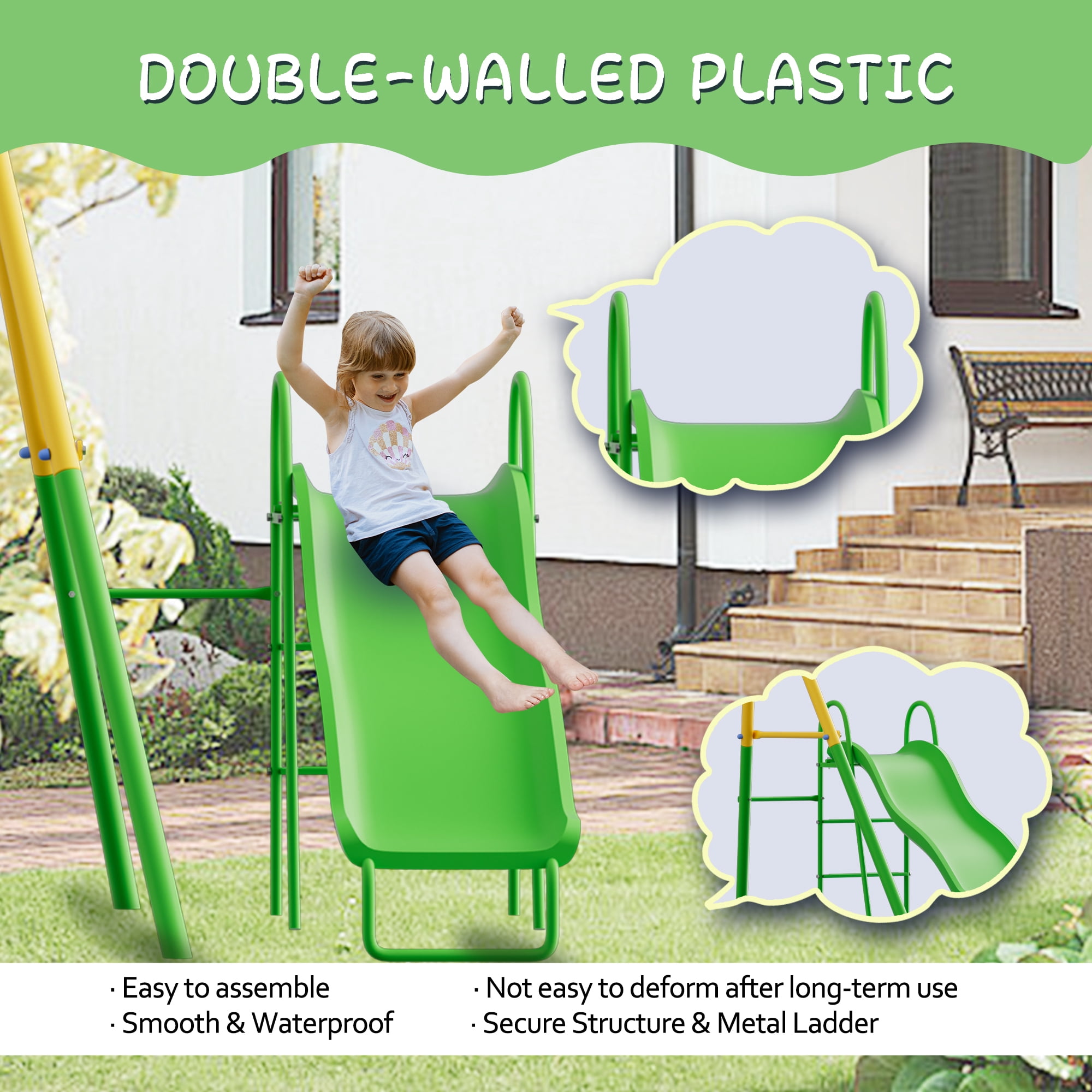 Shengchao Trade Metal Kids Swing Sets with Heavy Duty Outdoor A-Frame, 2 Swings