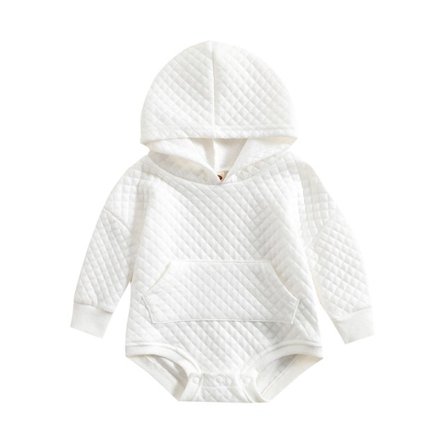 Gibobby Pañalero de algodón con capucha sólido de manga larga para niños y niñas con bolsillo para recién nacidos(Blanco, 9-12 Meses)