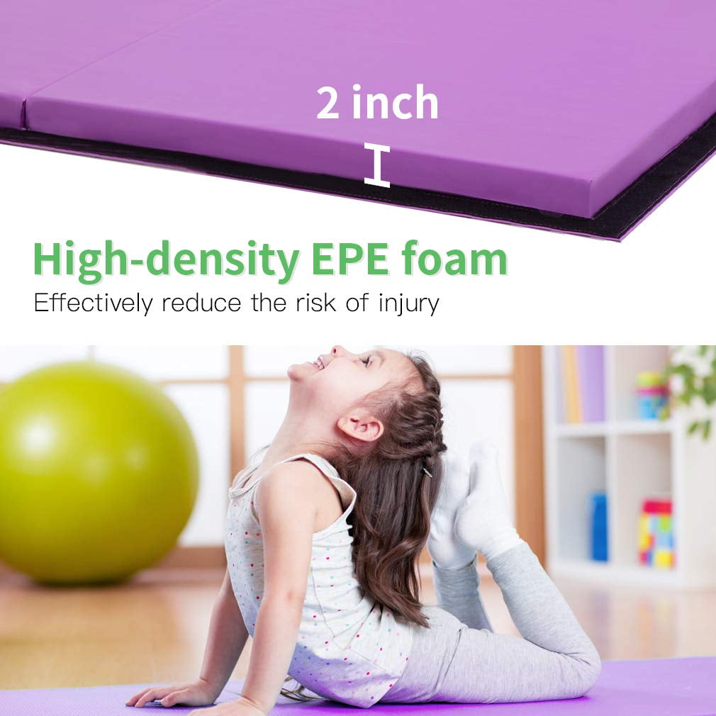 PayLessHere Foldable Gymnastics Mat 4'x10' PU Leather Tumbling Yoga Mat for Home Outdoor，Purple