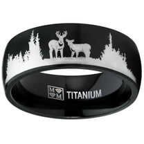 Metal Masters Mens Black Outdoor Hunting Titanium Ring Wedding Band Laser Etched Deer Stag Scene 13