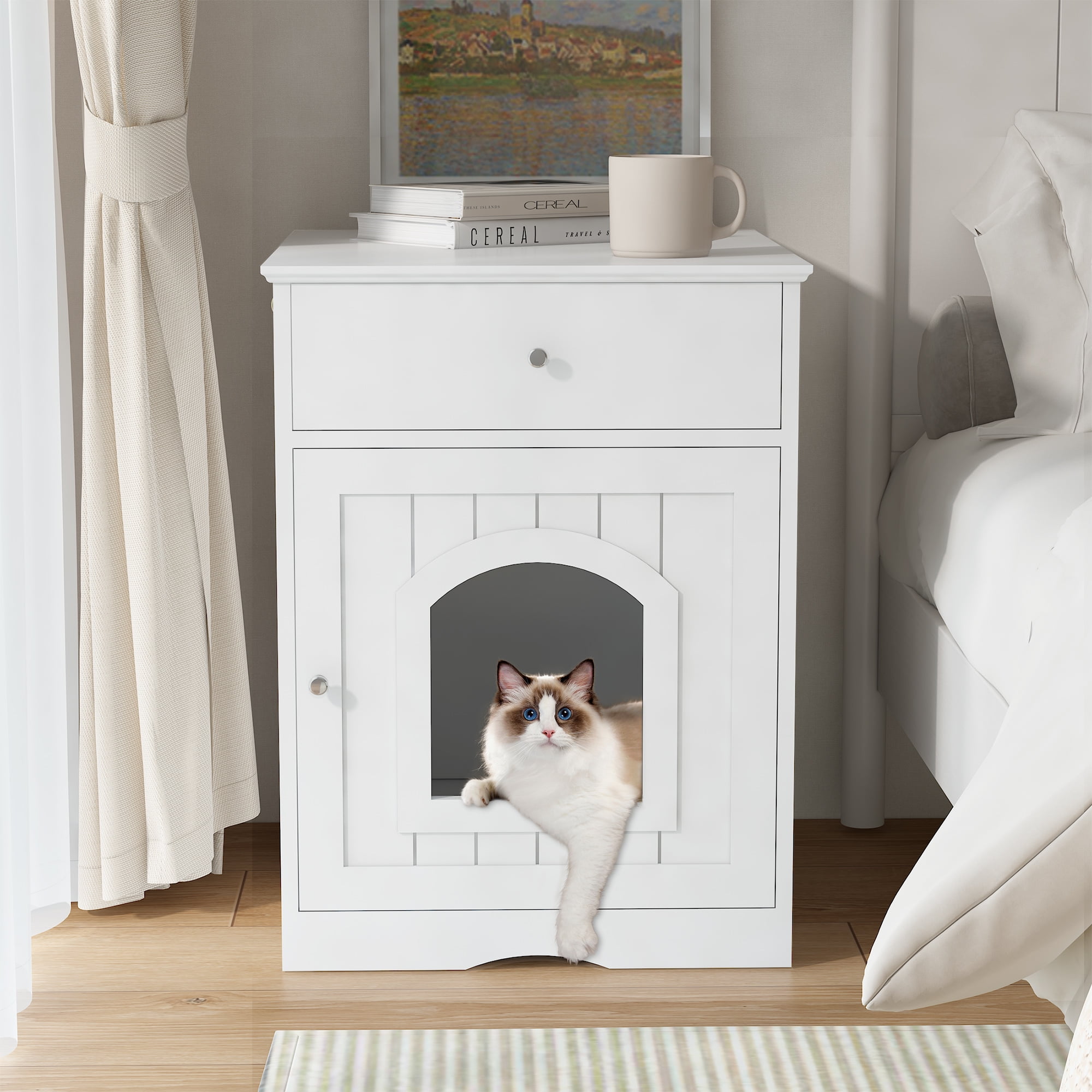 Pefilos 19" Cat Litter Box Enclosure, Indoor Pet Crate-Hidden Cat House Cat Washroom with Vent Holes, White Pefilos 19" Cat Litter Box Enclosure, Indoor Pet Crate-Hidden Cat House Cat Washroom with Vent Holes, White