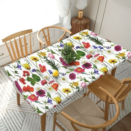 

Home Deluxe Tablecloth Types Of Flowers Vivid Colored Roses Tulips Daisies Hydrangeas Lilacs Artwork Printprinted Waterproof Elastic Rim Edged Table Cover- For Christmas Parties And Picnics 5ft
