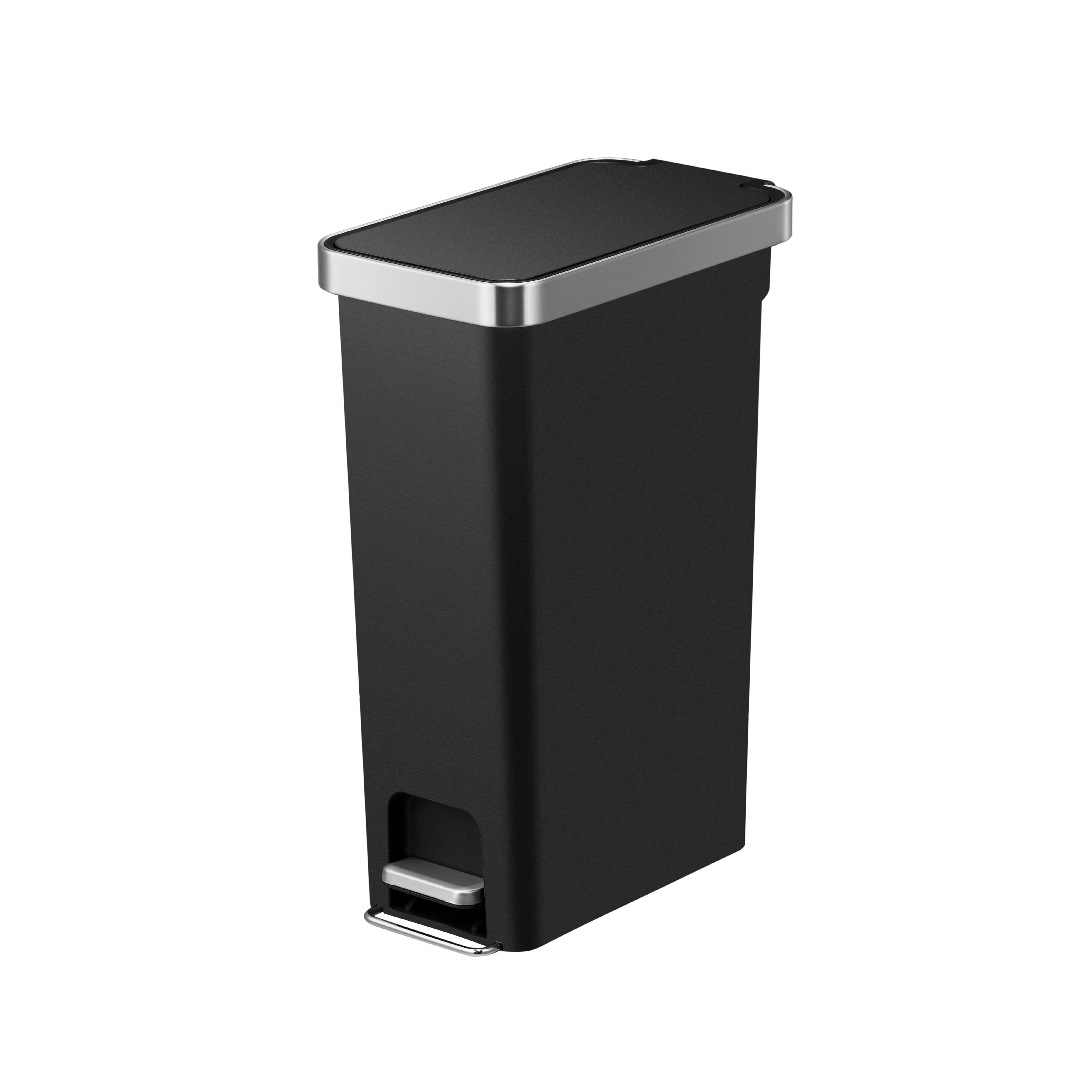 Better Homes & Gardens 10.5 Gallon Trash Can, Plastic Slim Step-on Kitchen Trash Can, Black