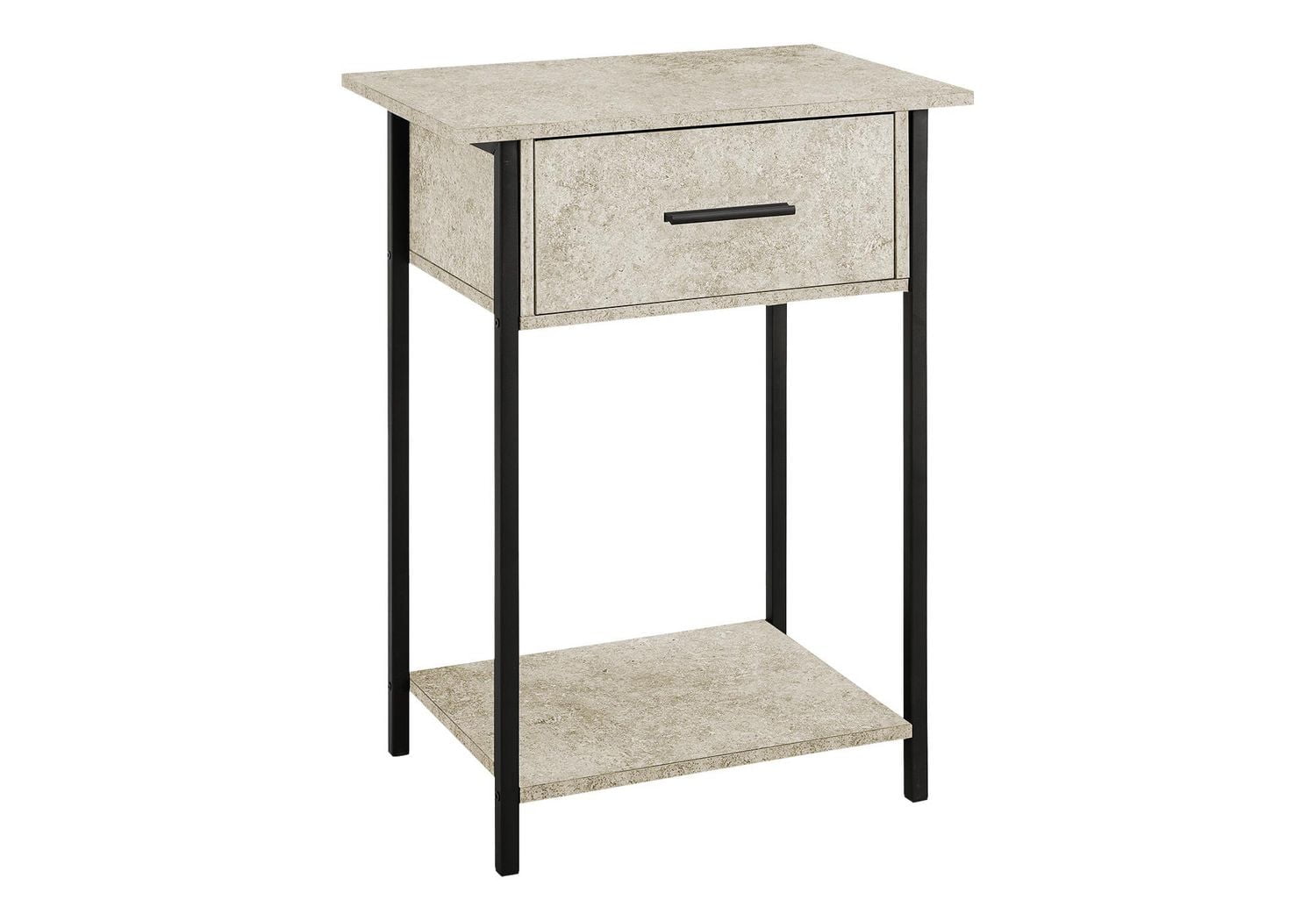 Monarch Specialties Accent Table, 2 Tier, End, Lamp, Living Room, Side Table, Storage Drawer, Small, Dark Bronze Laminate, Black Metal, Contemporary