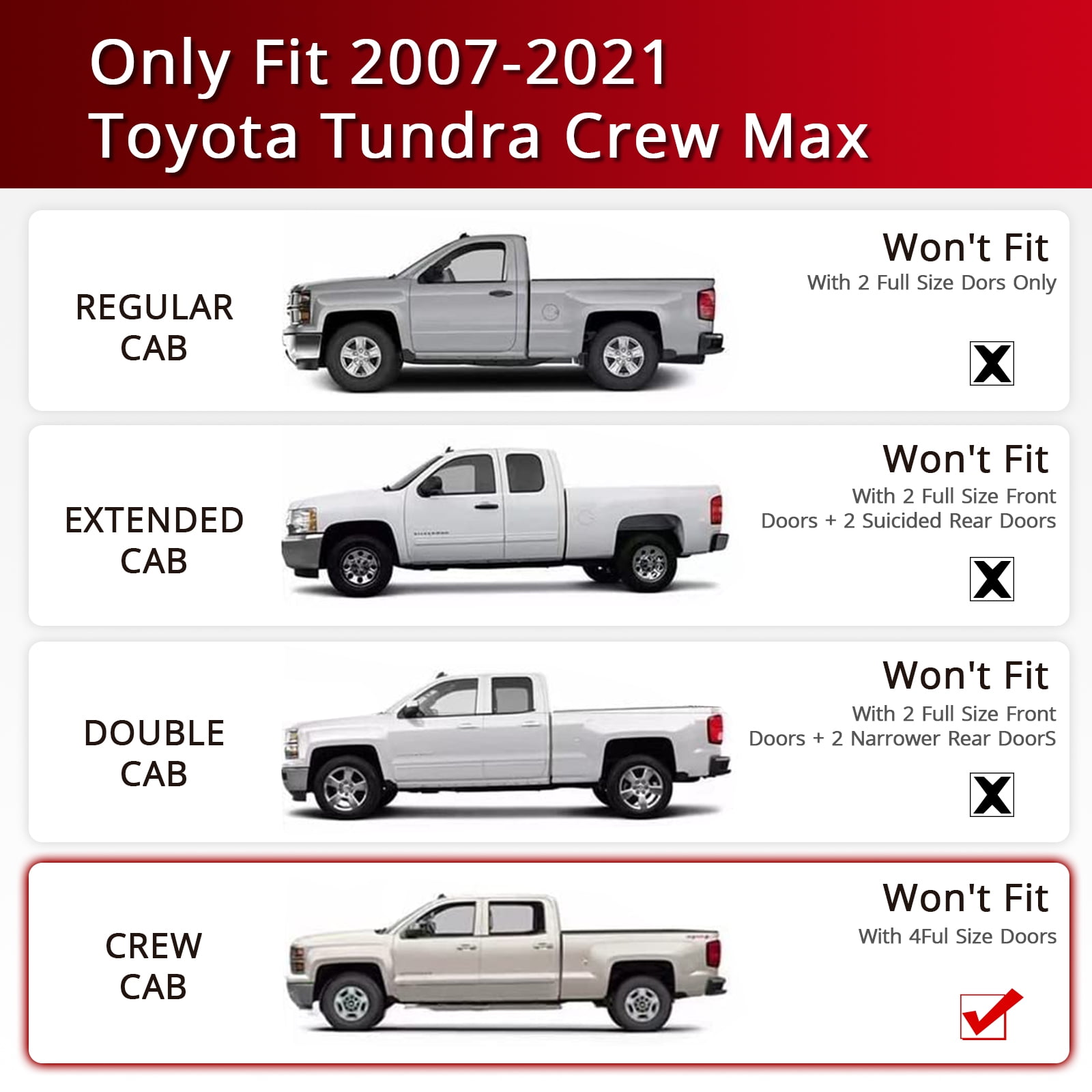 Ikon Motorsports Running Boards Compatible with 07-21 Toyota Tundra Crew Max Black Side Step Nerf Bars