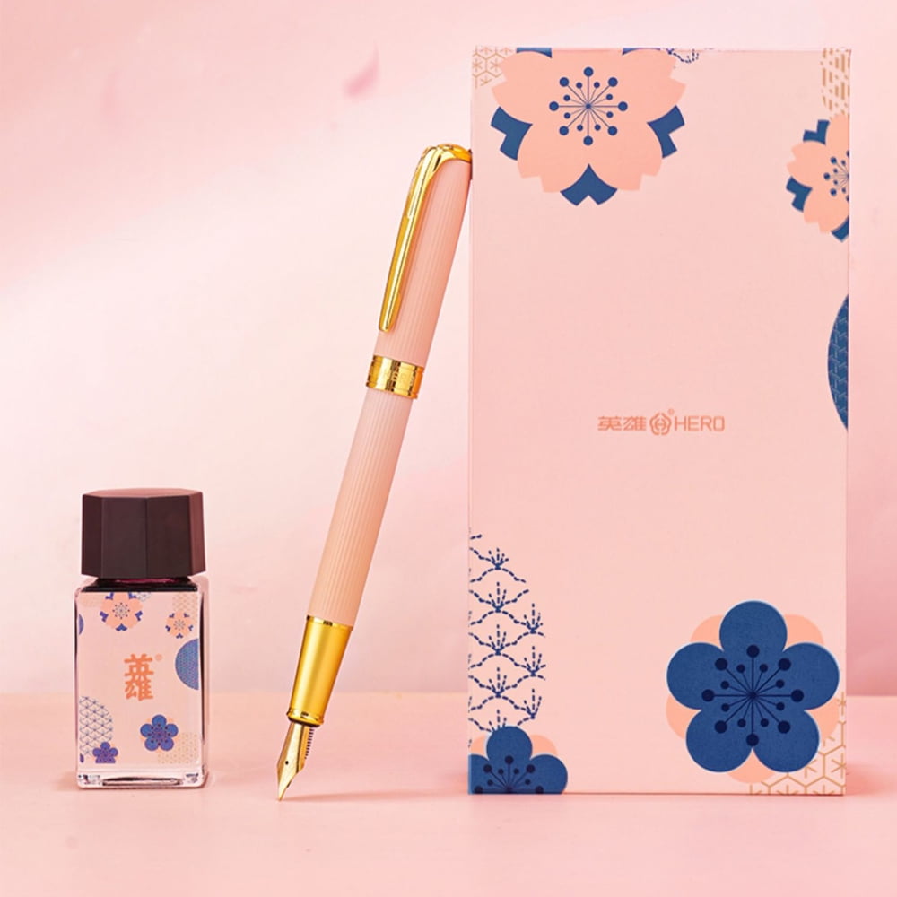 Pink Style Stainless Steel Fountain Pen Gift Set with Refillable Ink Converter, Fine Point Fountain Pen for Writing, Office Supplies