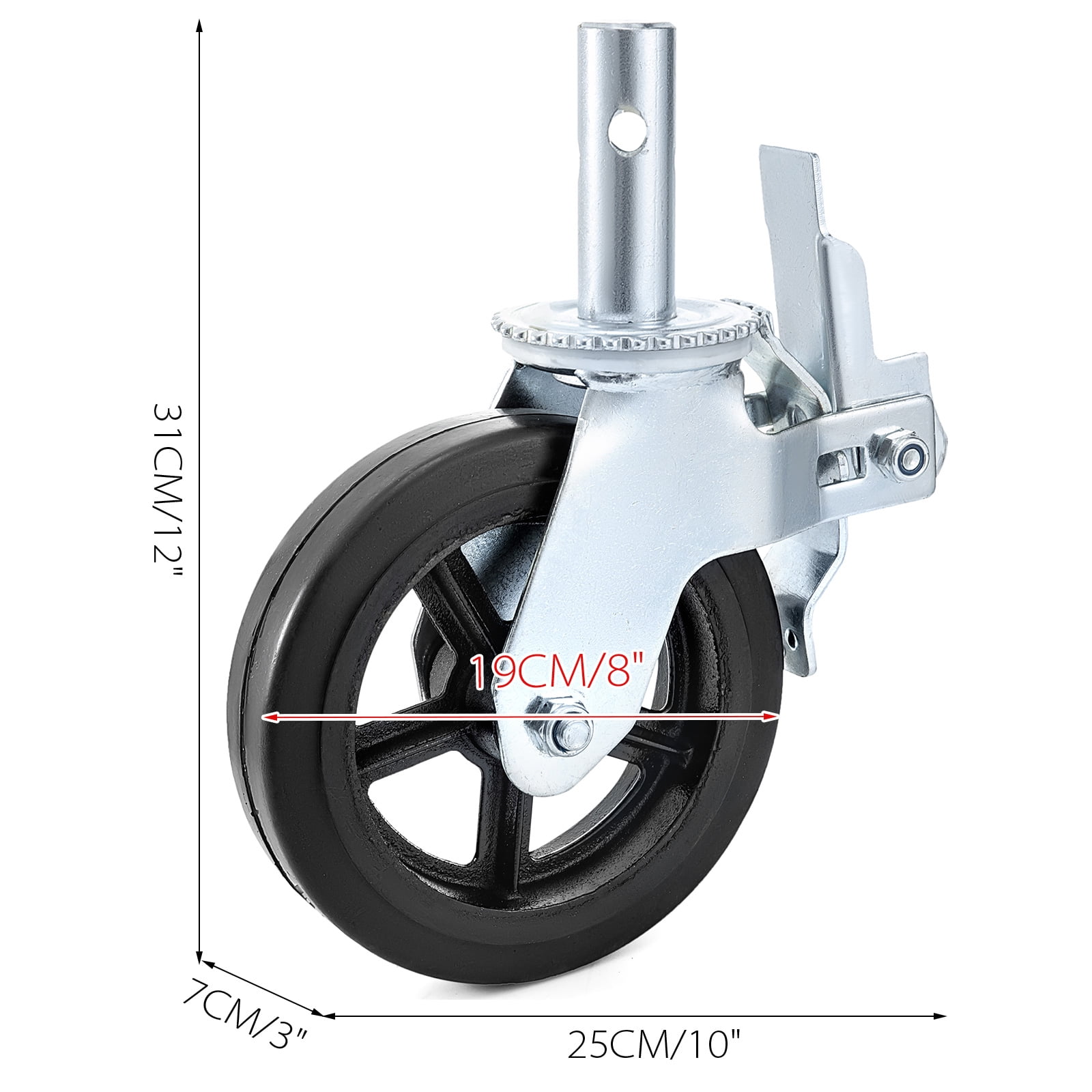 KFFKFF 4 Pack Scaffolding Caster Wheels 8 x 2 Inch with Dual Locking&nbsp;Rubber Swivel Caster 360 Degrees Heavy Duty Casters 1100LBS Capacity per Wheel