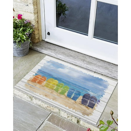 

Indoor Outdoor Mats Color Slippers Inserted in The Beach on Vintage Wood Grain Door Mat Non-Slip Absorbent Resist Dirt Entrance Mat Washable Welcome Mats for Entryway Low-Profile Floor Mats