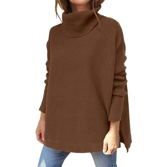 Chandail à Col Roulé pour Femmes, Manches Chauve-Souris Surdimensionnées, Tricot Épais
