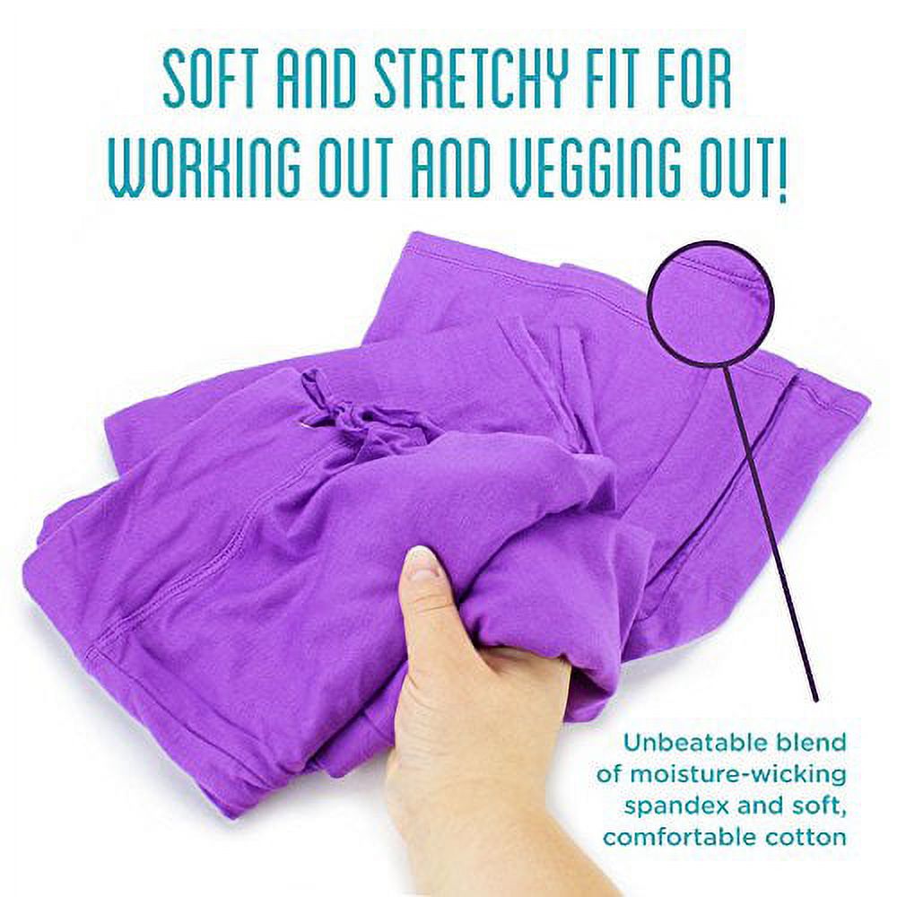 Soft & Comfy Yoga Pants, 95% Cotton/5% Spandex, Purple M - image 3 of 7