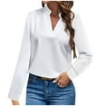 thumbnail image 2 of Women's V Neck Long Sleeve Blouse Tops Casual Lightweight Solid Color Shirts Spring Summer Loose Comfy Basic Pullover White M, 2 of 6