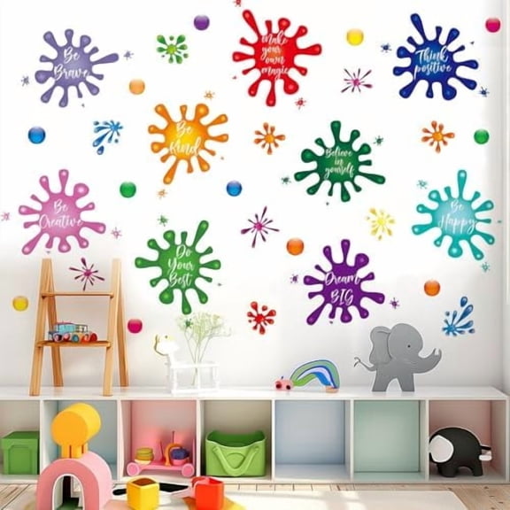 Colorful Inspirational Quotes Wall Decals Classroom Decor Ink Splatter Splotches Stickers Positive Affirmations Wall Decor for Kids Classroom Playroom School Nursery$$Tools