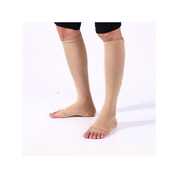 Zipper Compression Socks Zip High Knee Stockings Open Toe For Men S/M
