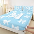 thumbnail image 3 of Homewish Initial M Letter Full Size Sheets for Kids, White Blue Bowknot Bed Sheets, Cartoon Kawaii Monogrammed Sheet Sets, Lightweight Room Decor, 4pcs, 3 of 7