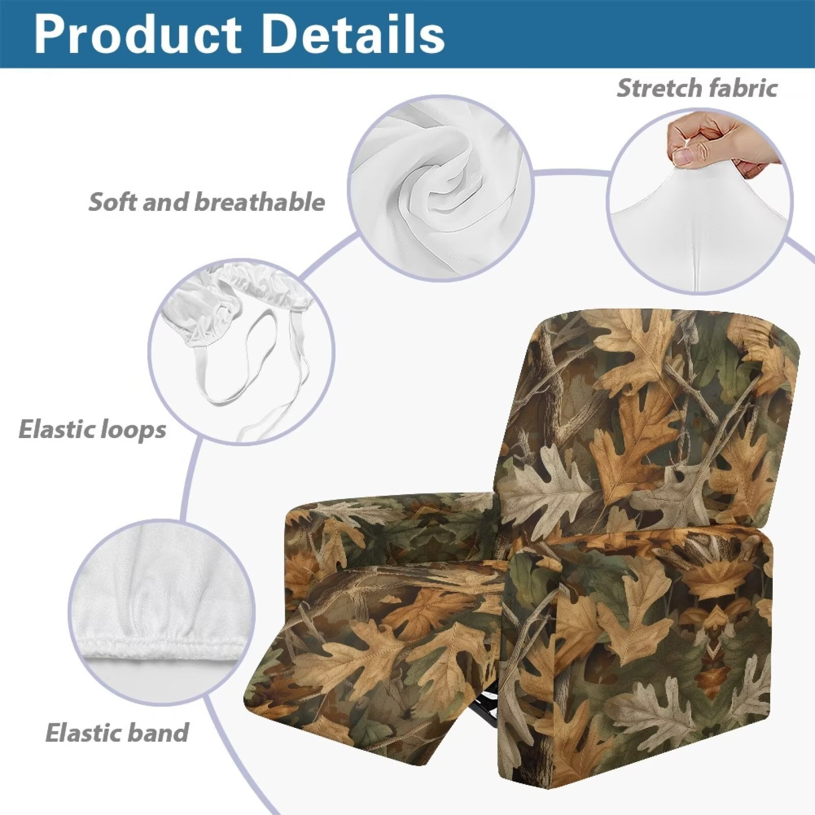 Yuyamidu Camo Recliner Slipcovers 4-Pieces Hunting Branch Recliner Covers That Stay in Place Non Slip Lazyboy Covers Couch Chair Cover for Living Room Bedroom Gift for Holiday