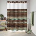 thumbnail image 6 of No Hook Shower Curtain, Brown Teal Wooden Shower Curtains for Bathroom with See Through Top Window, Vintage Farmhouse Retro Art Waterproof & Washable Bath Curtain 60"x72", 6 of 9