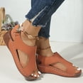 thumbnail image 5 of Strap Sandals for Women, Plus Size Women's Hook & Loop Sandals - Platform Beach Wedges With Breathable Cut-Out Design & Non-Slip Stitched Seams, Wide Width Orthopedic Summer Shoes, Light Brown 8, 5 of 7