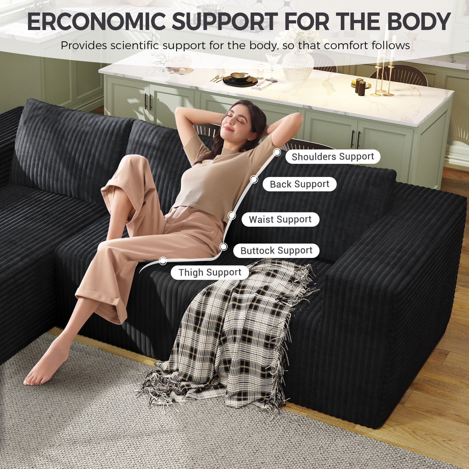 YVDNHP Modular Cloud Sofa - No Assembly Required, 94" Oversized L-Shaped Sectional with Chaise, Flannel Fabric Deep Seating Couch for Living Room