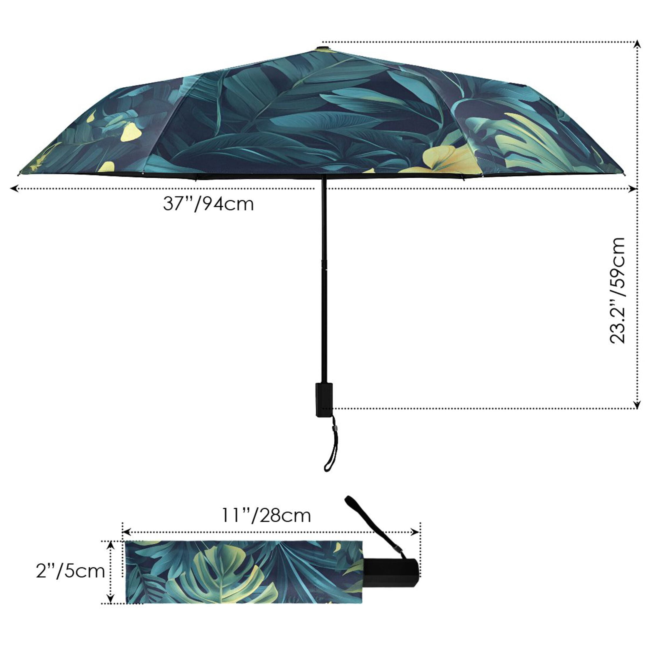 ALAZA Palm Tropical Leaves UPF 50+ Compact Folding Umbrella for Rain Travel Umbrella Packable