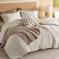 thumbnail image 2 of King Comforter Set 5 Pieces - Bed in a Bag with Checkered Throw Blanket and Decorative Pillow, Lightweight Bedding Comforter Sets, All Season Boho Bedding, Linen Beige, 2 of 8