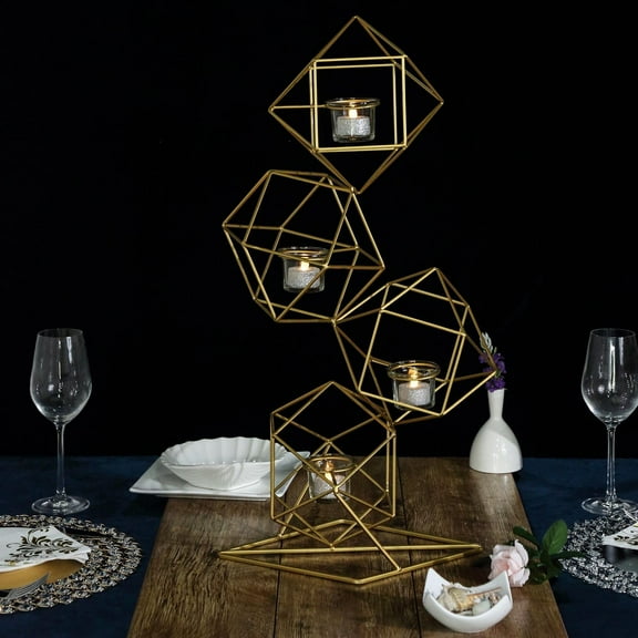BalsaCircle 25.5" Gold Jointed Geometric Stand Tealight Votive Glass Candle Holders Wedding Party