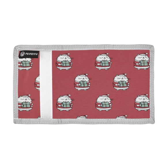 Cute Cats Dress in Christmas with Presents Trifold Wallets Card Holders Coin Pockets with Lanyards Portable Unisex