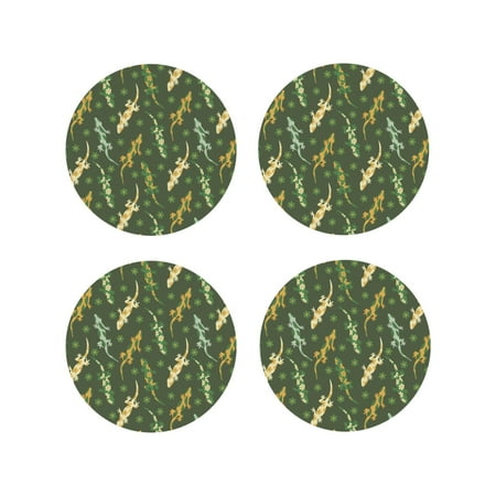 

Drink Coasters Set of 4 Tropical Lizard Gecko Green Leather Coasters for Coffee Table Protector Heat Resistant Cute Coasters for Home Decor Housewarming Gifts Bar Kitchen 4 Inch Round Shape