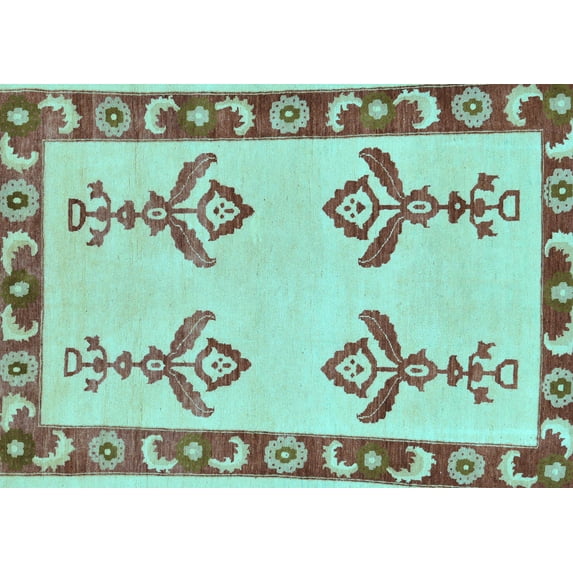 Ahgly Company Indoor Rectangle Oriental Light Blue Modern Area Rugs, 7' x 10'