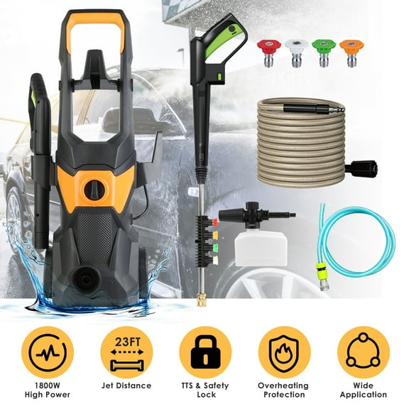 Moclever 1800W Portable Electric Pressure Washer, 4200PSI 1.85GPM High Pressure Cleaning Machine with Spray Gun 4 Nozzles Foam Cannon Holders for Patio Deck, Black