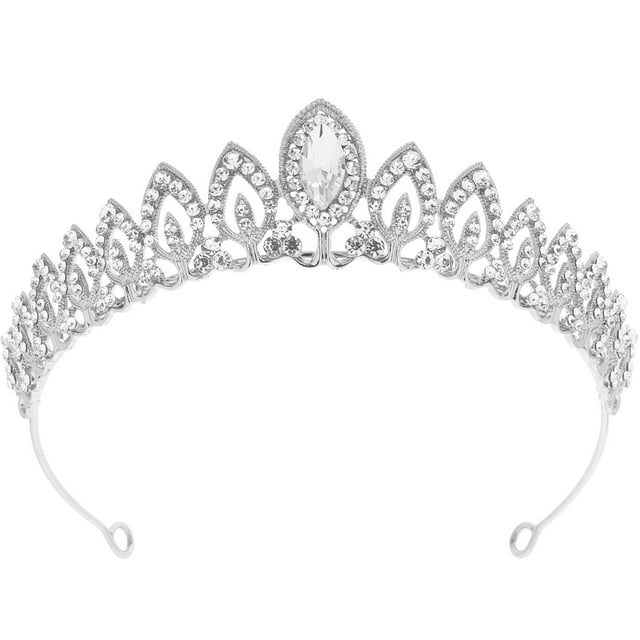 Bridal Crown Headpiece Rhinestone Crown Party Crown Women Crown Headpiece for Girl. A silver alloy tiara with rhinestone accents in a teardrop design, ideal for weddings, cosplay, and formal events. Lightweight and easy to wear, measuring 14.50x13.00x3.50cm. Suitable for hair styling and accessorizing.