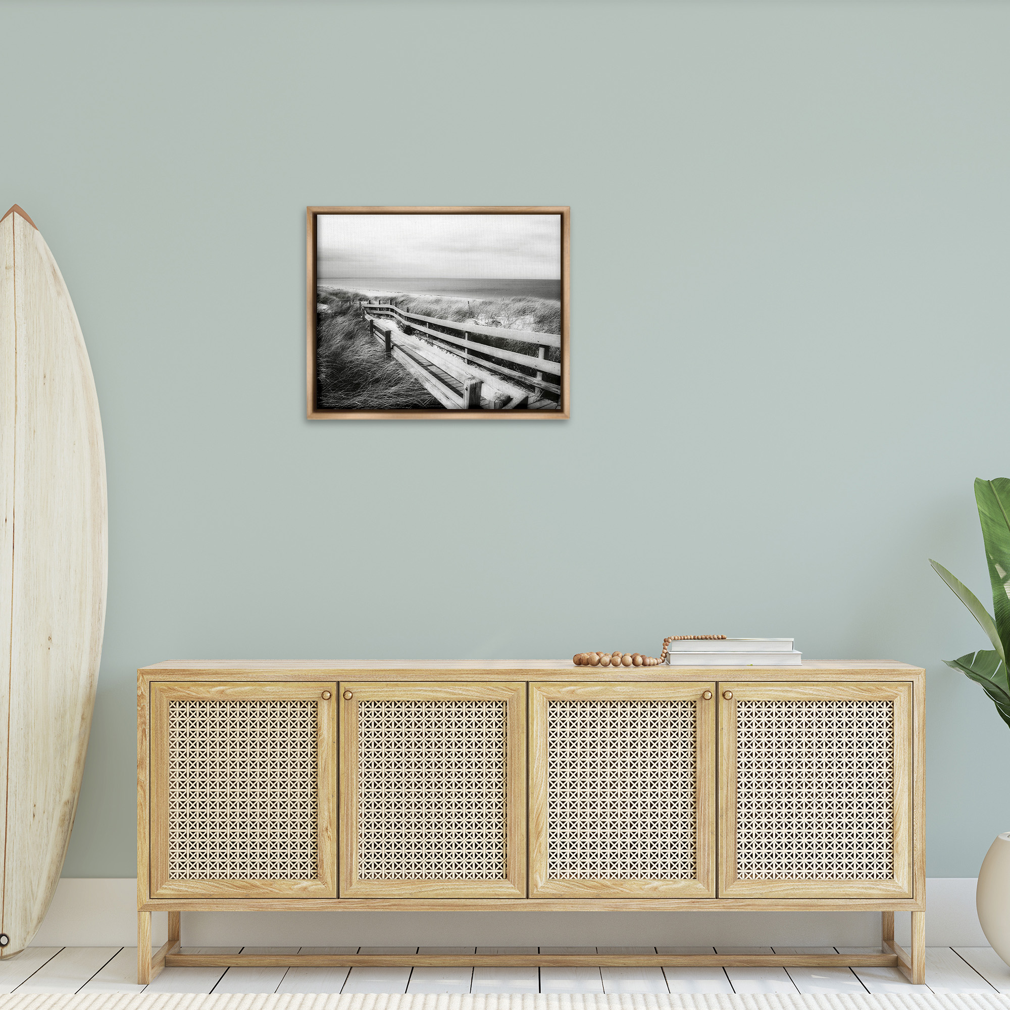 Stupell Industries Coastal Boardwalk Landscape Landscape Photography Brown Floater Framed Canvas Art Print Wall Art, 31 x 25