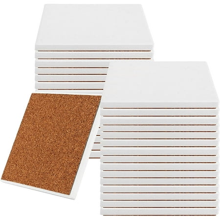 

ZEONHAK 30 Pack 4 x 4 Inch Ceramic Craft Tiles Hexagon Unglazed Ceramic Tiles with Cork Backing Pads White Absorbent Stone Ceramic Coasters Blanks